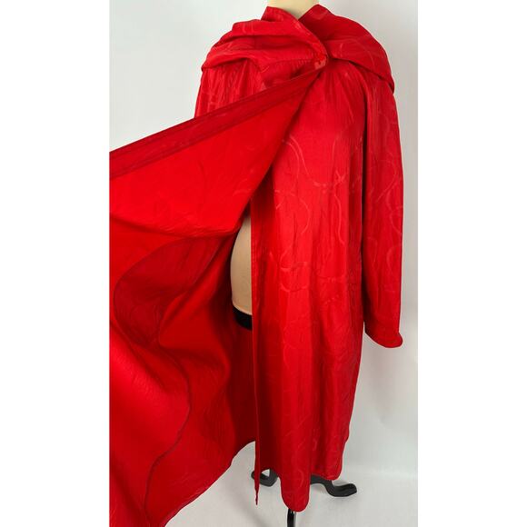 Vintage Red Rain Coat Cloak Size Medium Large Hooded Retro Chic Full Length 50s - Picture 6 of 13